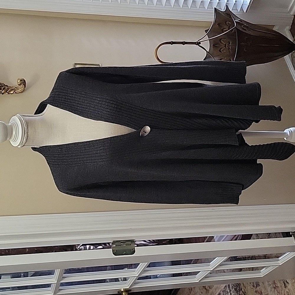 Cable & Gauge charcoal gray cardigan sweater large silver button 100% acrylic M…